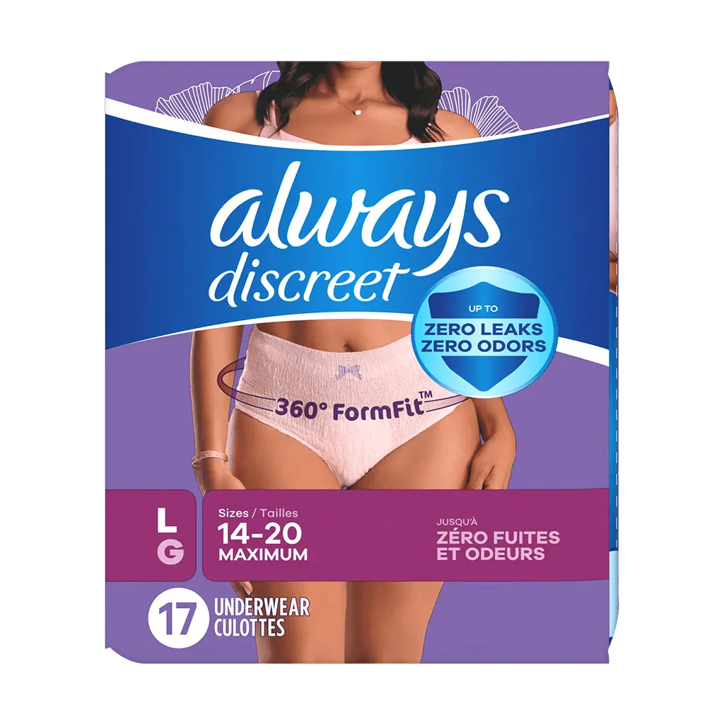 Always Discreet women’s underwear, L, light pink brief, pack of 17