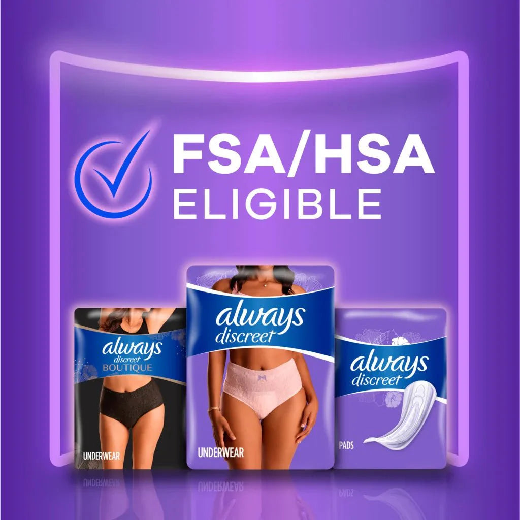 Always discreet maximum protection underwear briefs, light pink and black, shown with product packaging