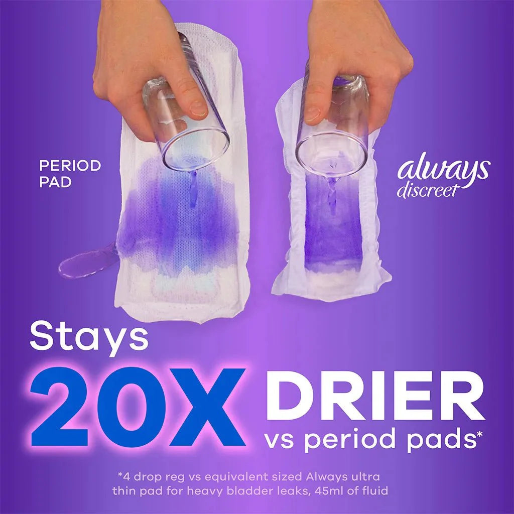 Hands holding an absorbent pad with period pad comparison graphic