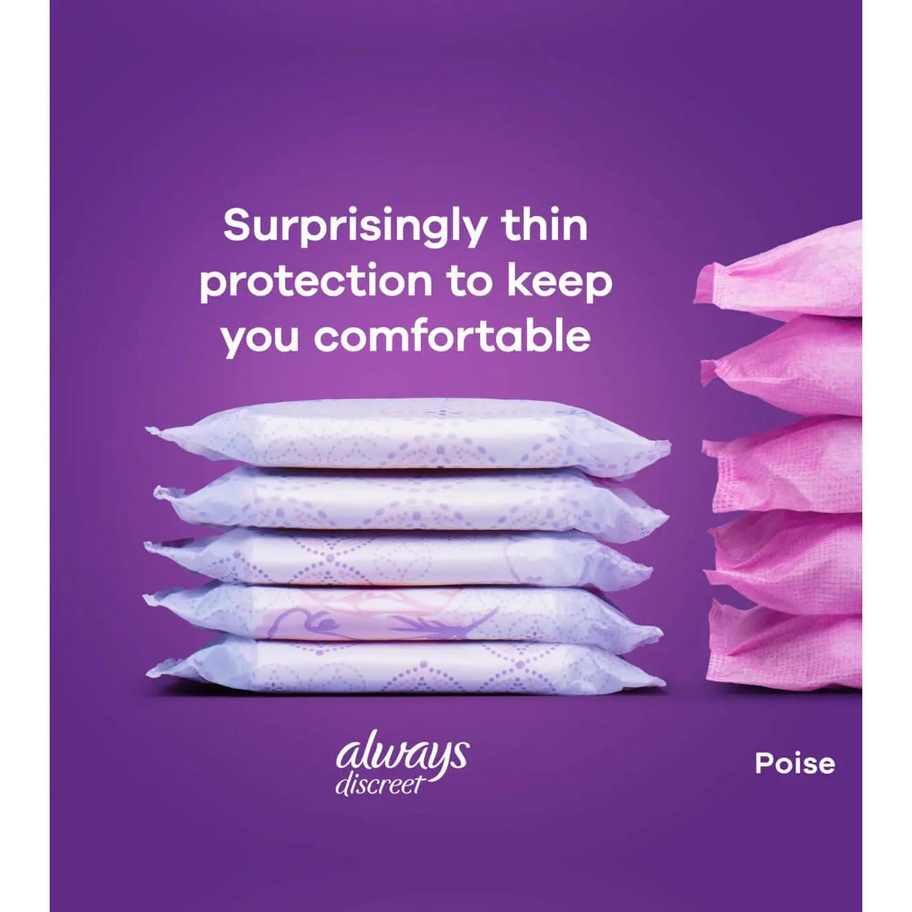 Thin Always Discreet Moderate 4-drops pads shown in a stack