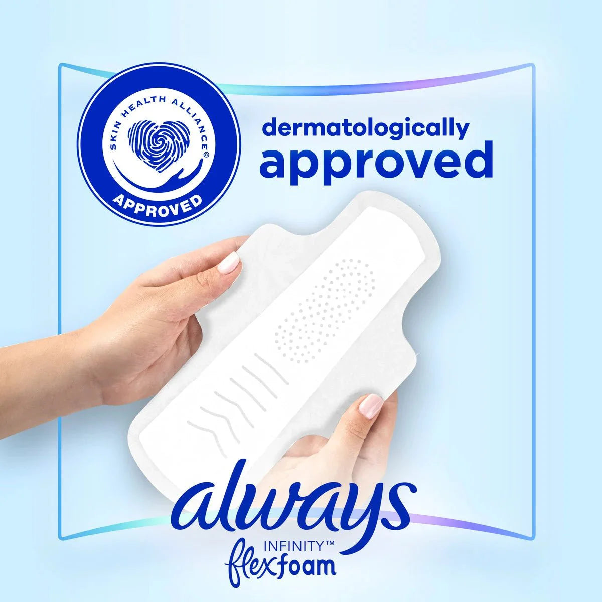 Dermatology-approved Infinity Flexfoam pad with wings, white, unscented