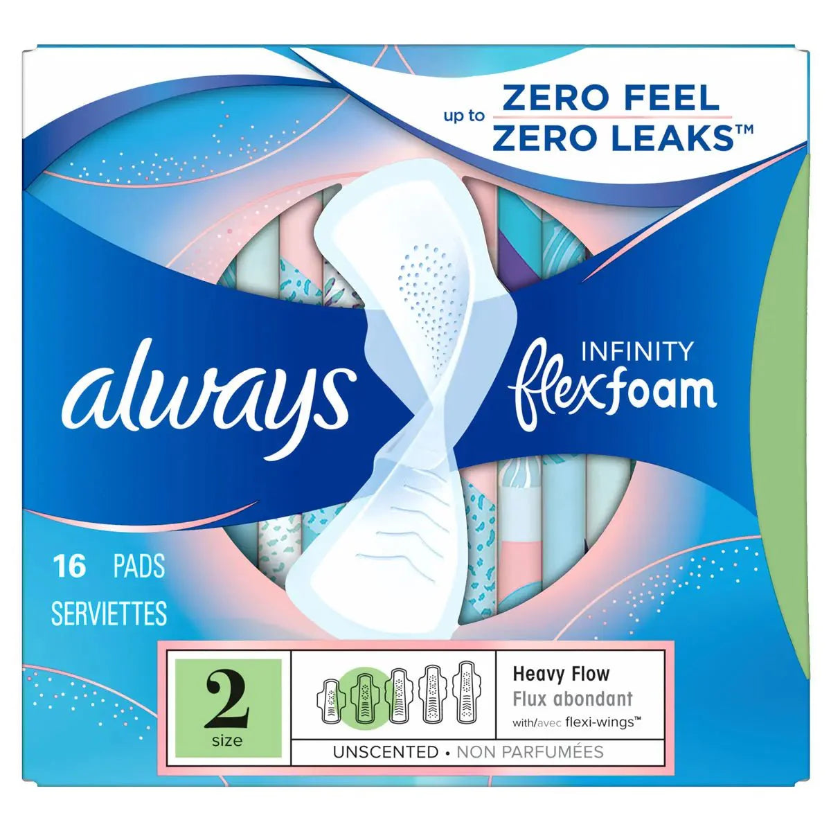 Always Infinity Size 2 pads with wings, unscented, 16 pads pack
