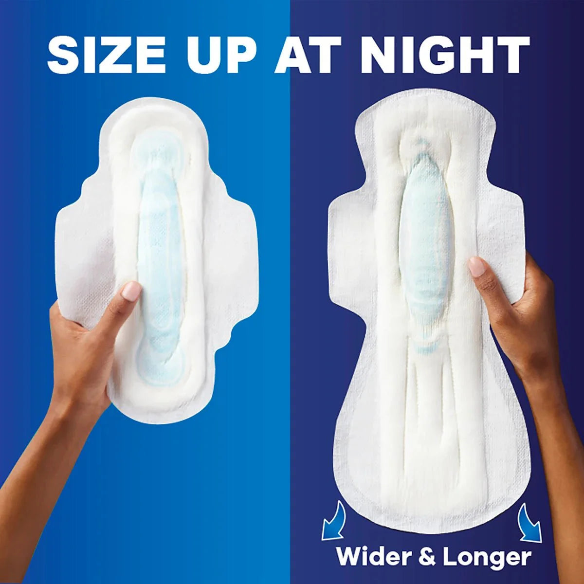 Wider and longer super pad wings shown on two pad sizes