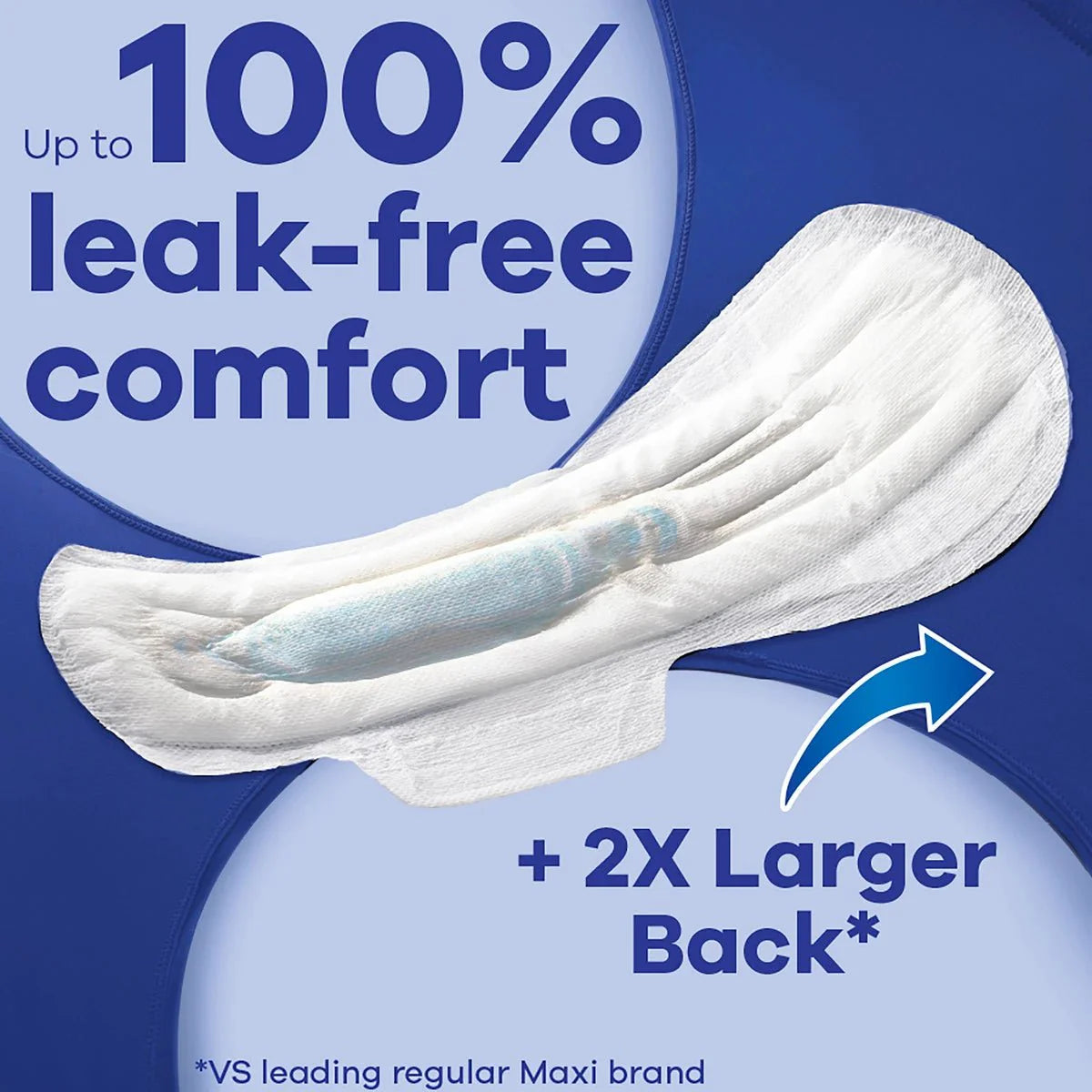 Always Maxi white overnight pad with wings, +2x larger back for leak-free comfort
