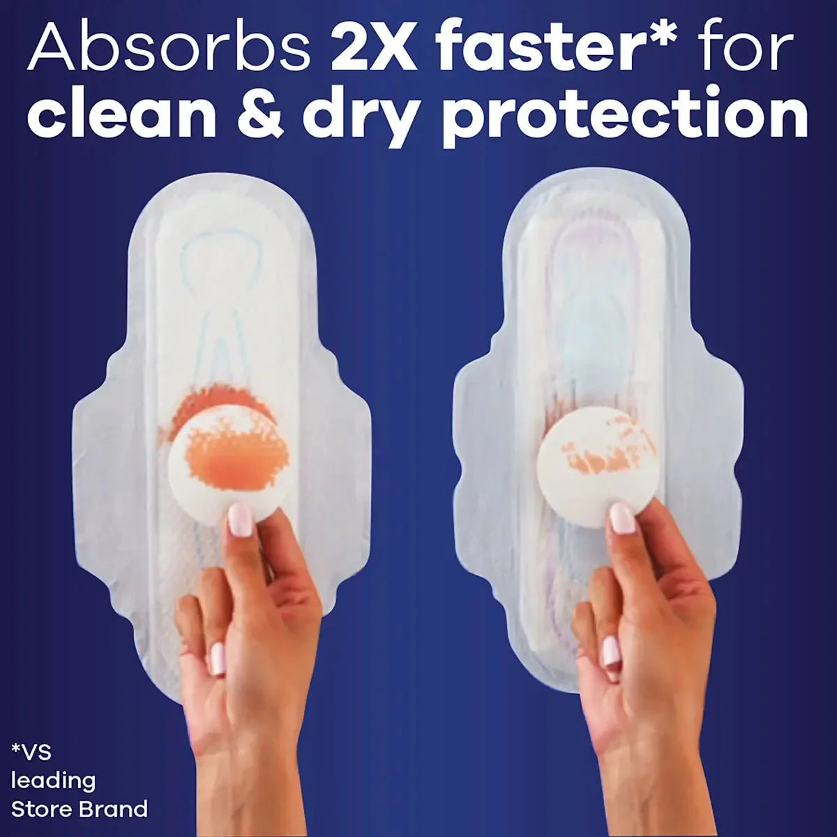 Ultra thin overnight pads with wings; absorbs 2x faster for clean, dry protection