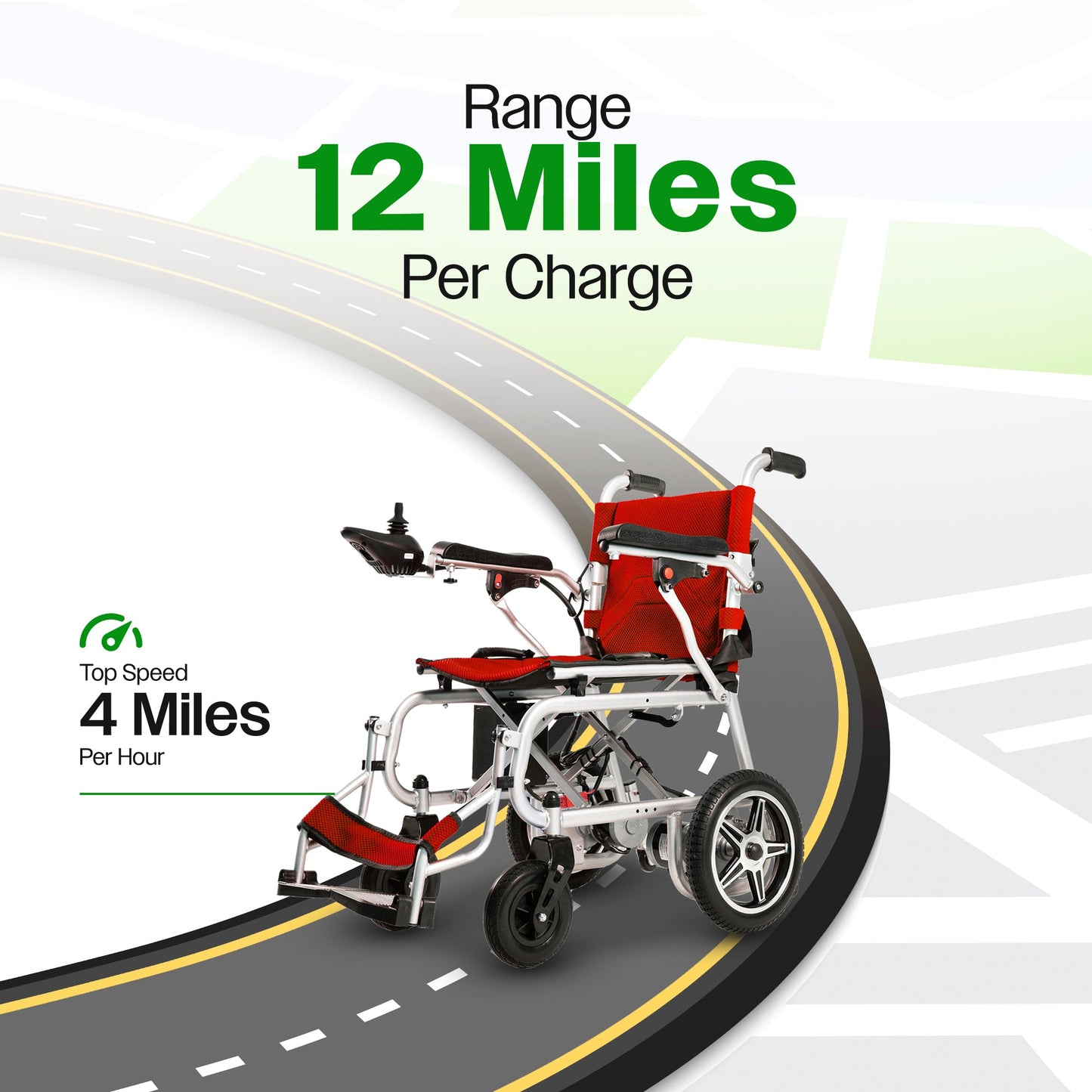 ARTEMIS PRO (Red)-Lightweight Foldable Electric Wheelchair 500W -12 miles