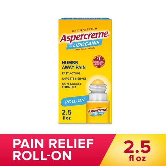 Aspercreme lidocaine fragrance-free pain relief roll-on, 2.5 fl oz box