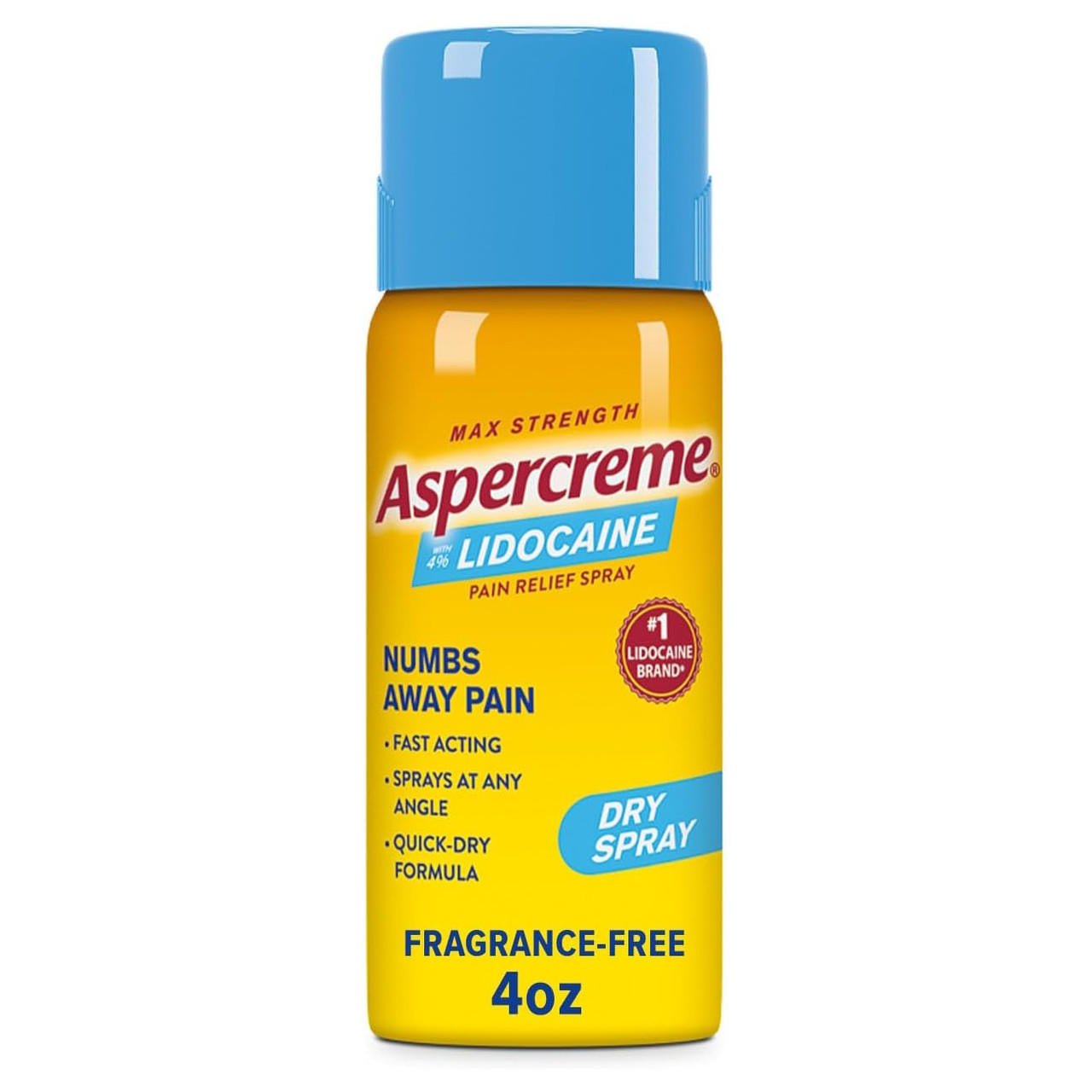 Aspercreme Max Strength lidocaine pain relief dry spray bottle, 4 oz, fragrance-free