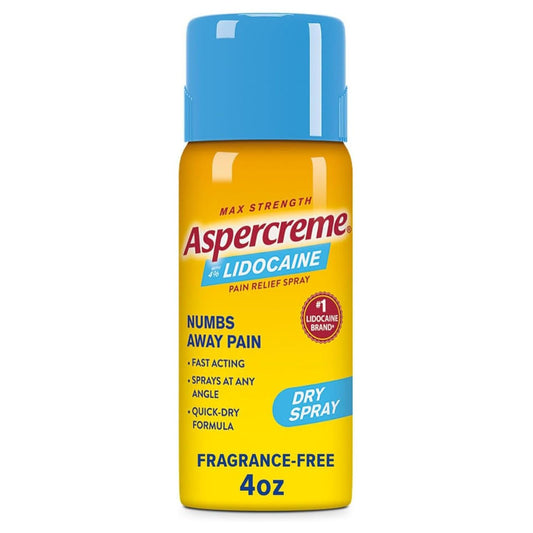 Aspercreme Max Strength lidocaine pain relief dry spray bottle, 4 oz, fragrance-free