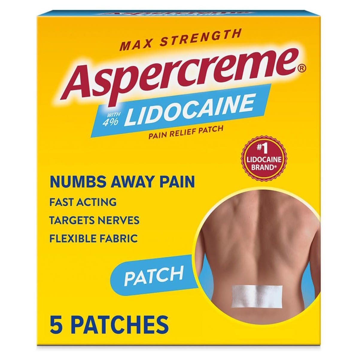 Aspercreme lidocaine pain relief patches box, 5-count