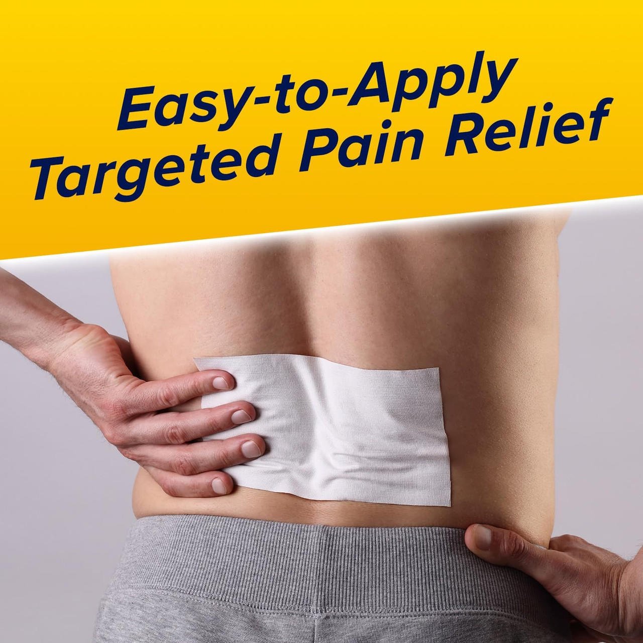 Easy-to-apply lidocaine pain relief patch applied to the lower back
