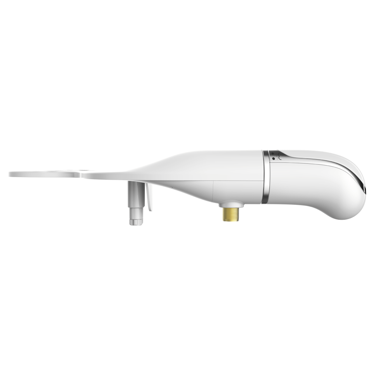 Bidet attachment spout with side water connector and metal supply fitting