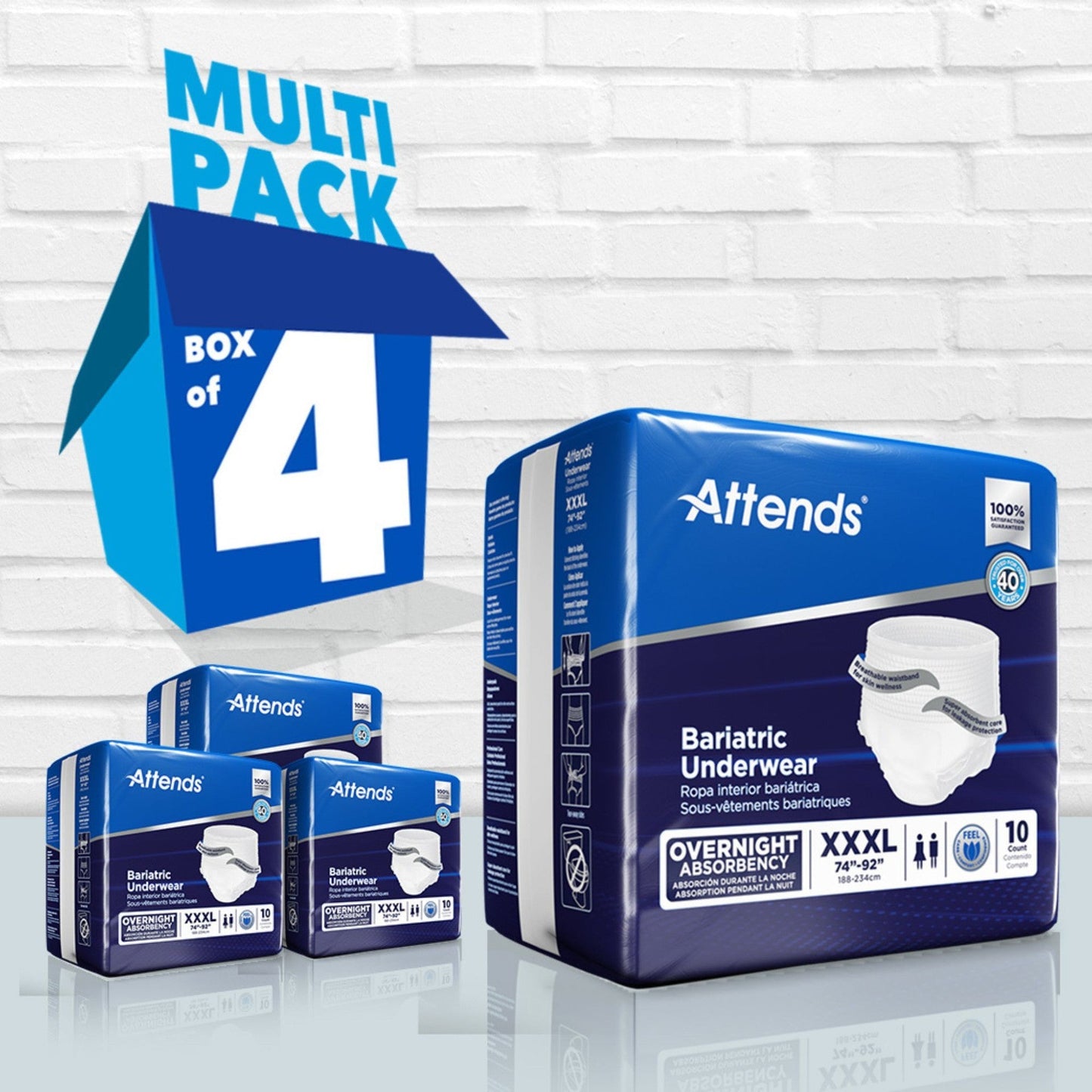 Attends bariatric overnight incontinence underwear multi-pack, XXXL, 4 boxes shown