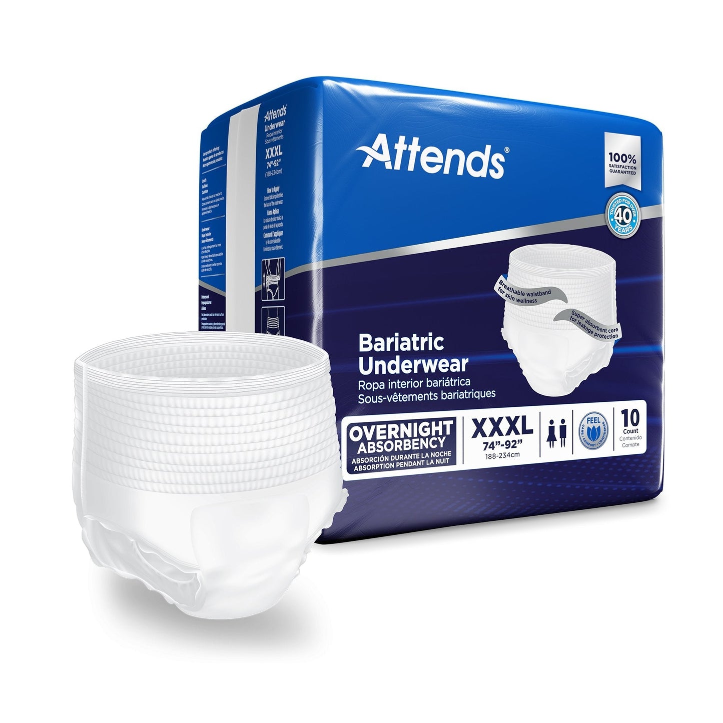 Attends bariatric overnight incontinence briefs, white pull-on underwear, XXXL pack