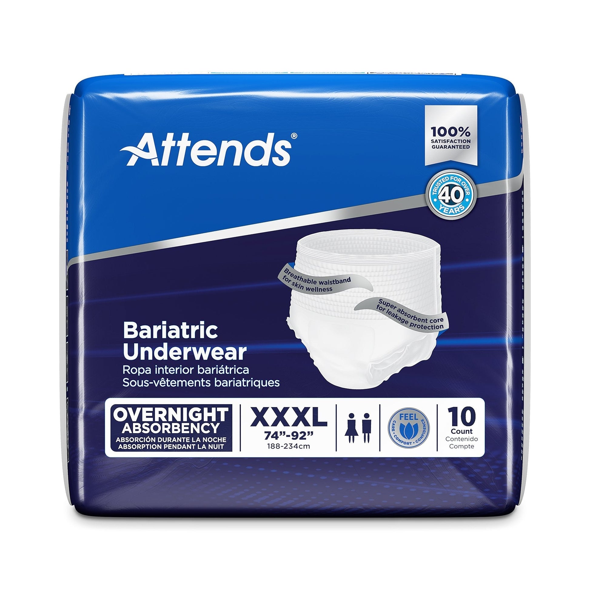 Attends bariatric overnight incontinence briefs, white XXXL size, 10-count package