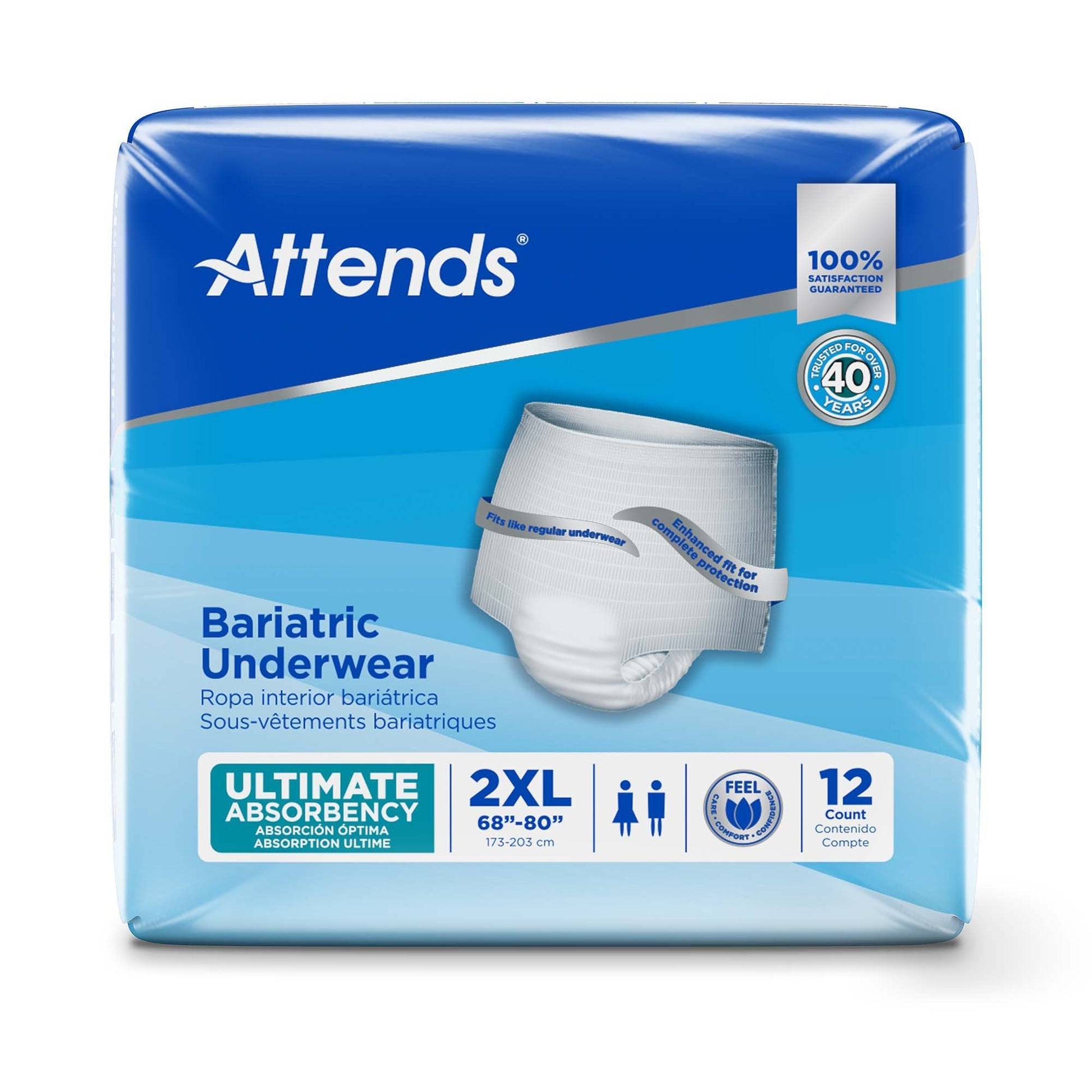 Attends bariatric underwear box, 2XL size; ultimate absorbency, 12 count.