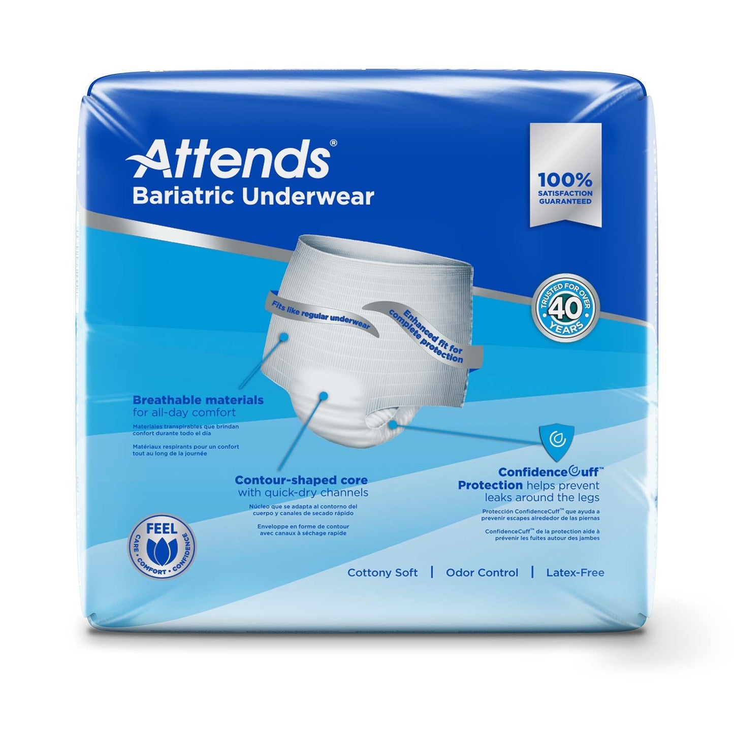 Bariatric incontinence underwear box for 2XL; confidence cuff leak protection, 12 count.