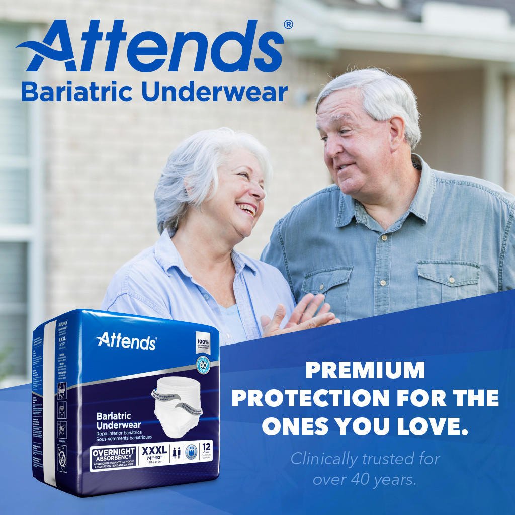 Attends bariatric overnight incontinence underwear box, XXXL size, product pack