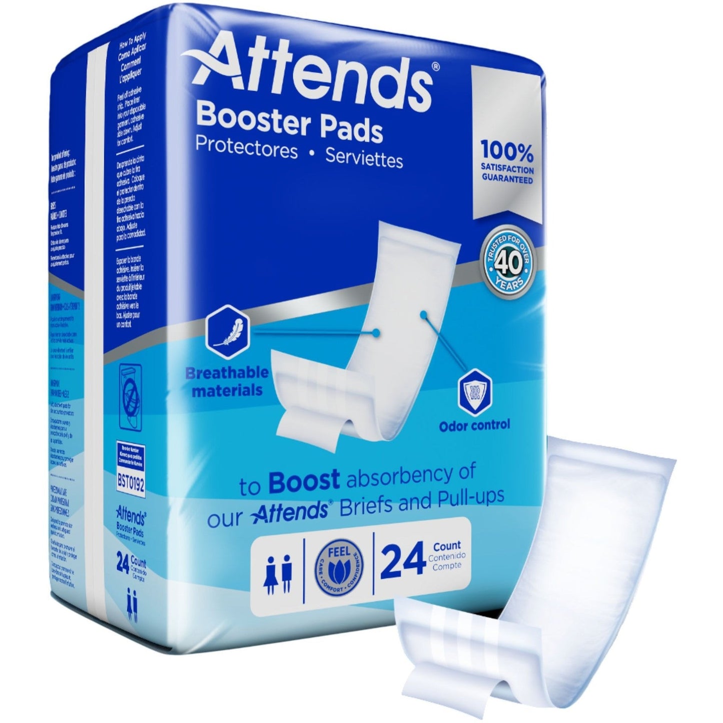 Attends booster pads 24-count: folded white disposable protective pads