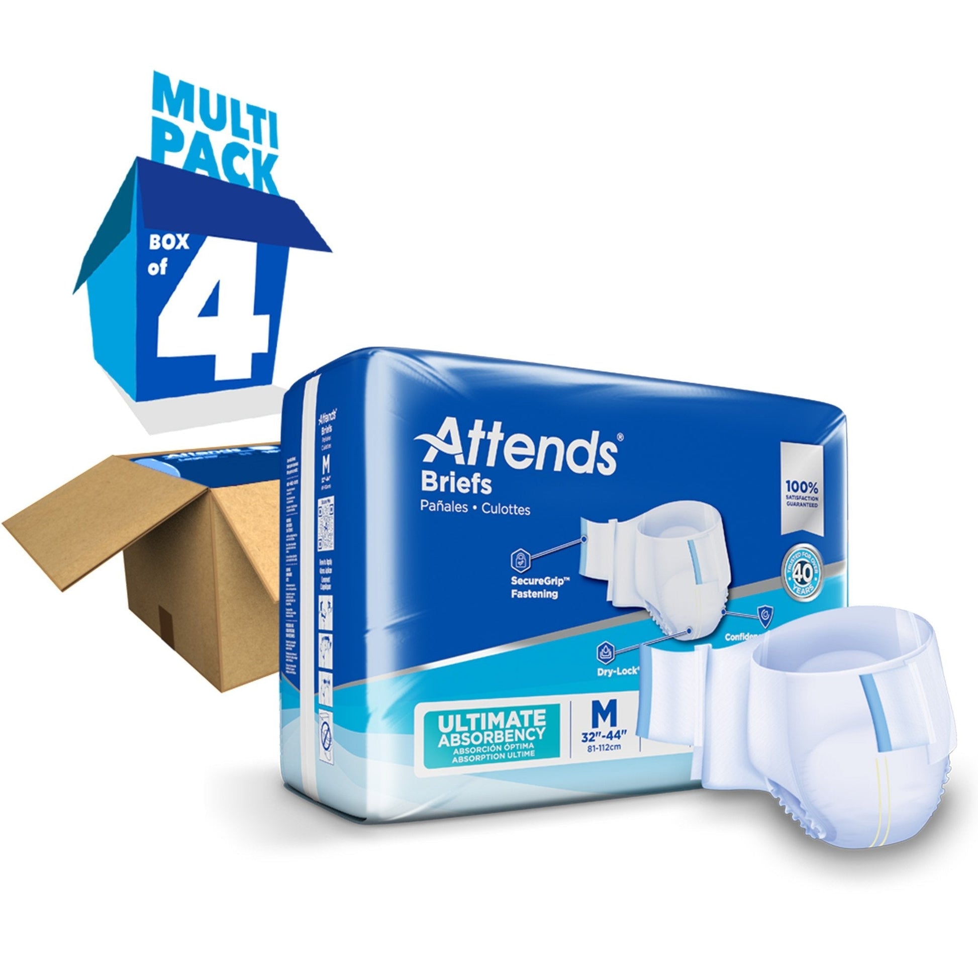 Attends briefs ultimate absorbency, size M, multi pack, box of 4