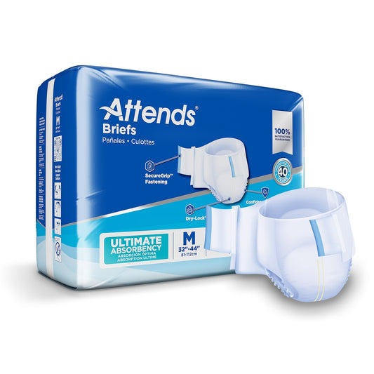 Ultimate Absorbency briefs, size M (32–44 in), 24-count package