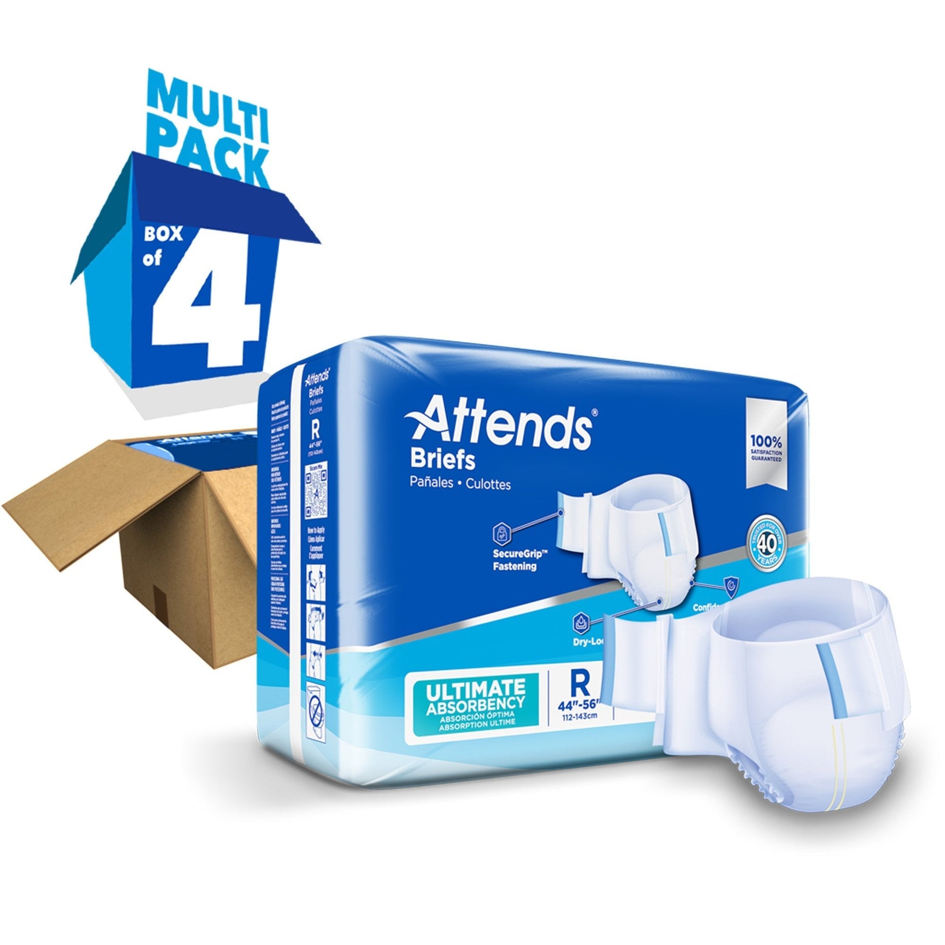 Attends briefs ultimate absorbency, size R, multi pack, box of 4