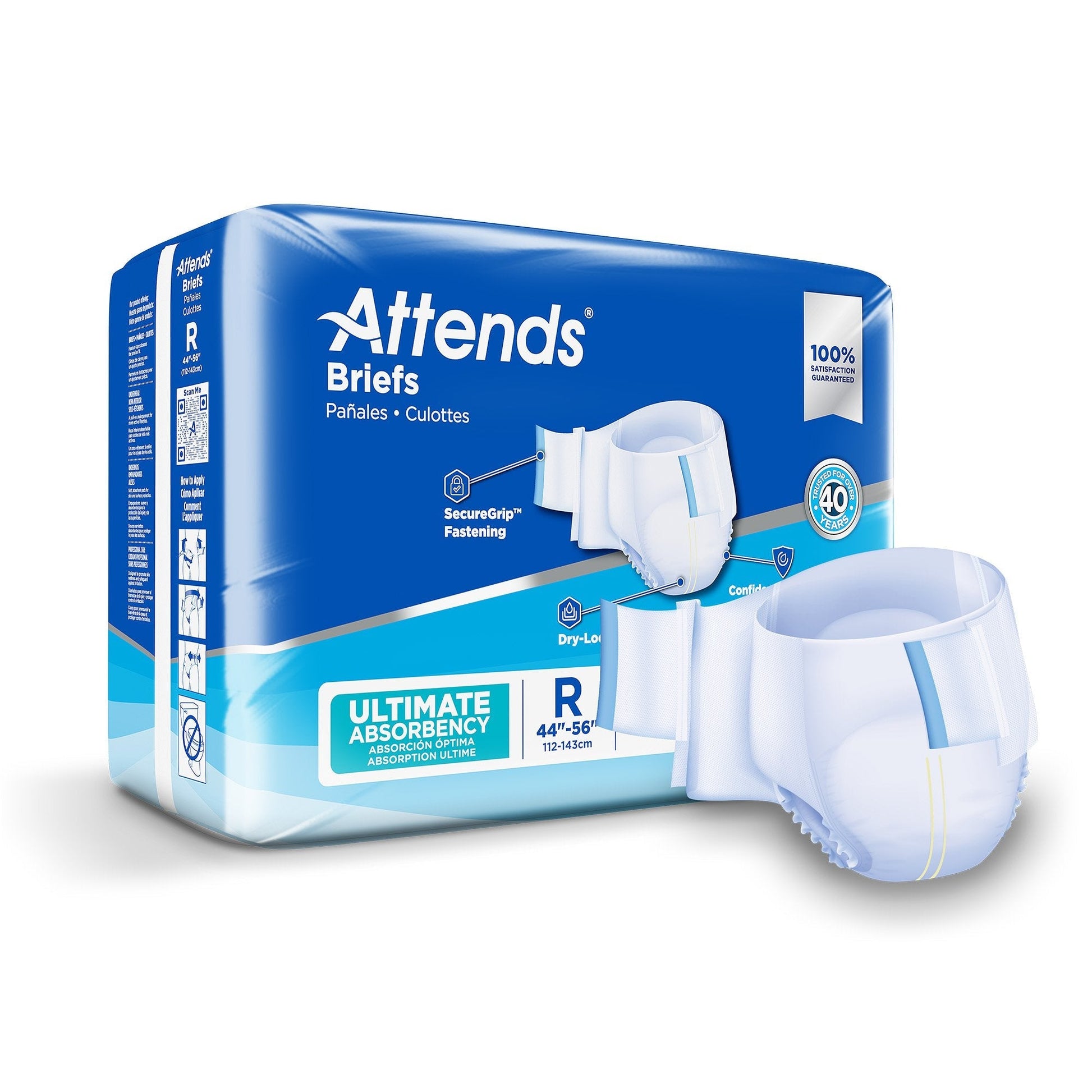 Ultimate Absorbency briefs, size R (44–56 in), 24-count package