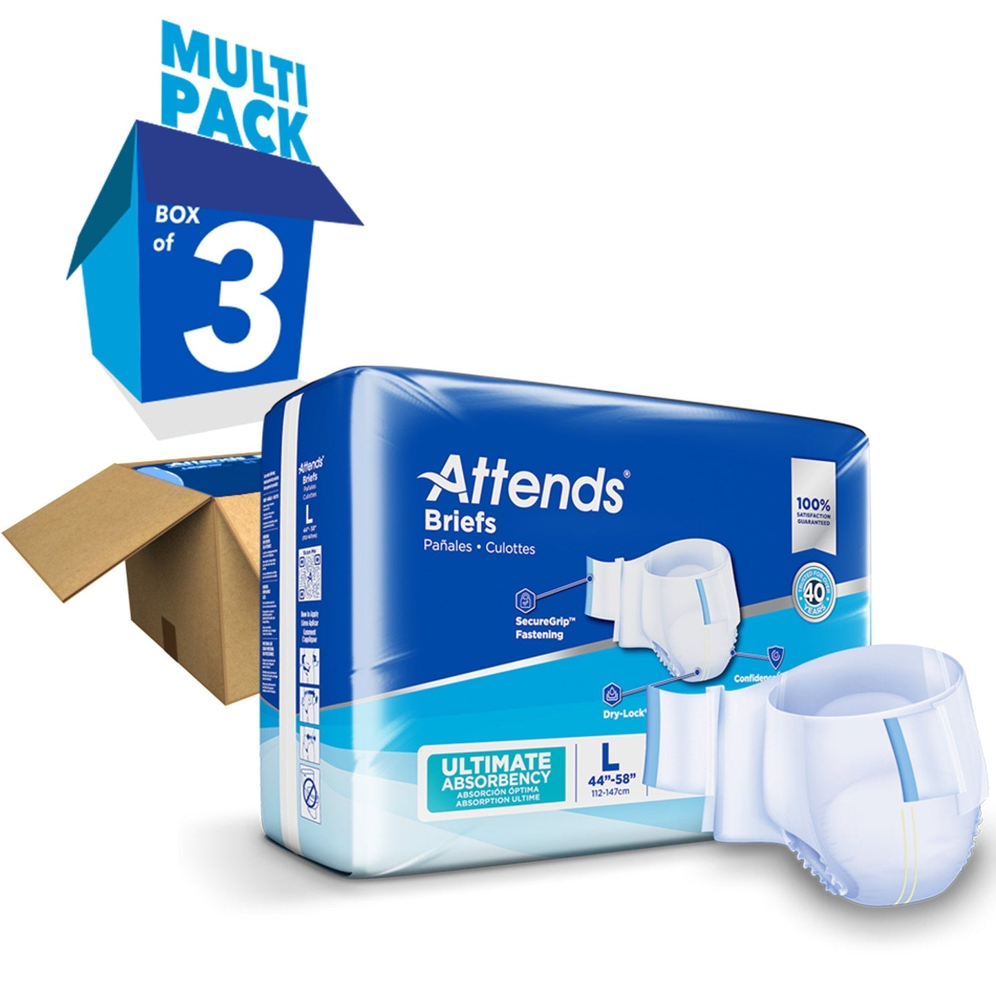 Attends briefs ultimate absorbency, size L, multi pack, box of 3