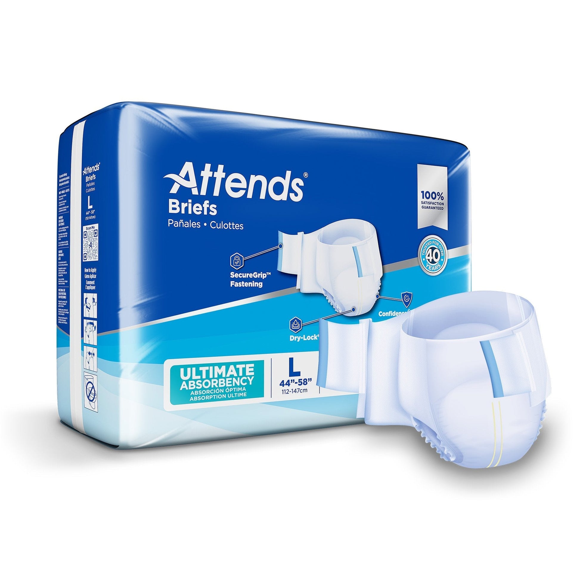 Attends briefs ultimate absorbency, size L, securegrip fastening, disposable pull-on