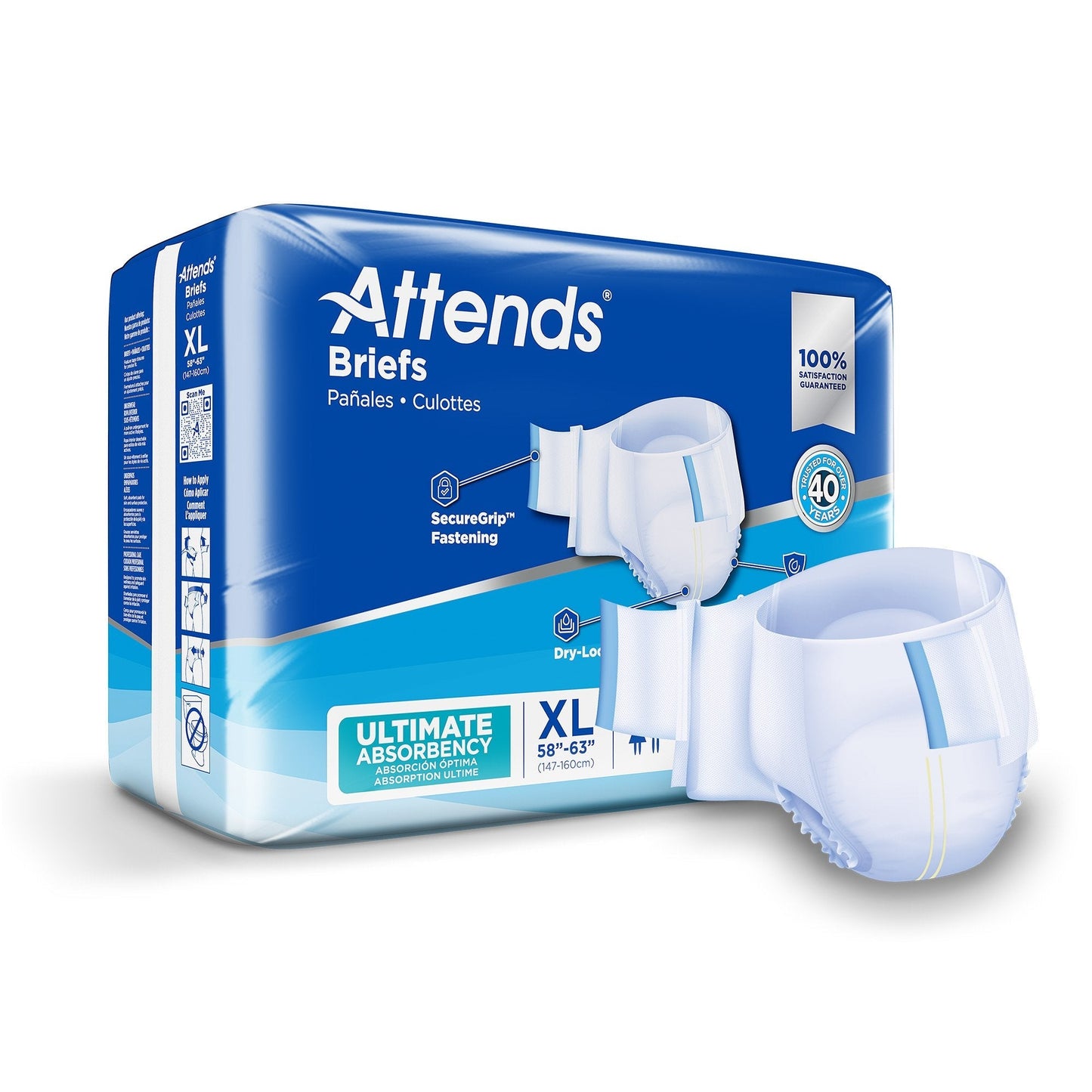 Attends briefs ultimate absorbency, size XL, securegrip fastening, disposable pull-on