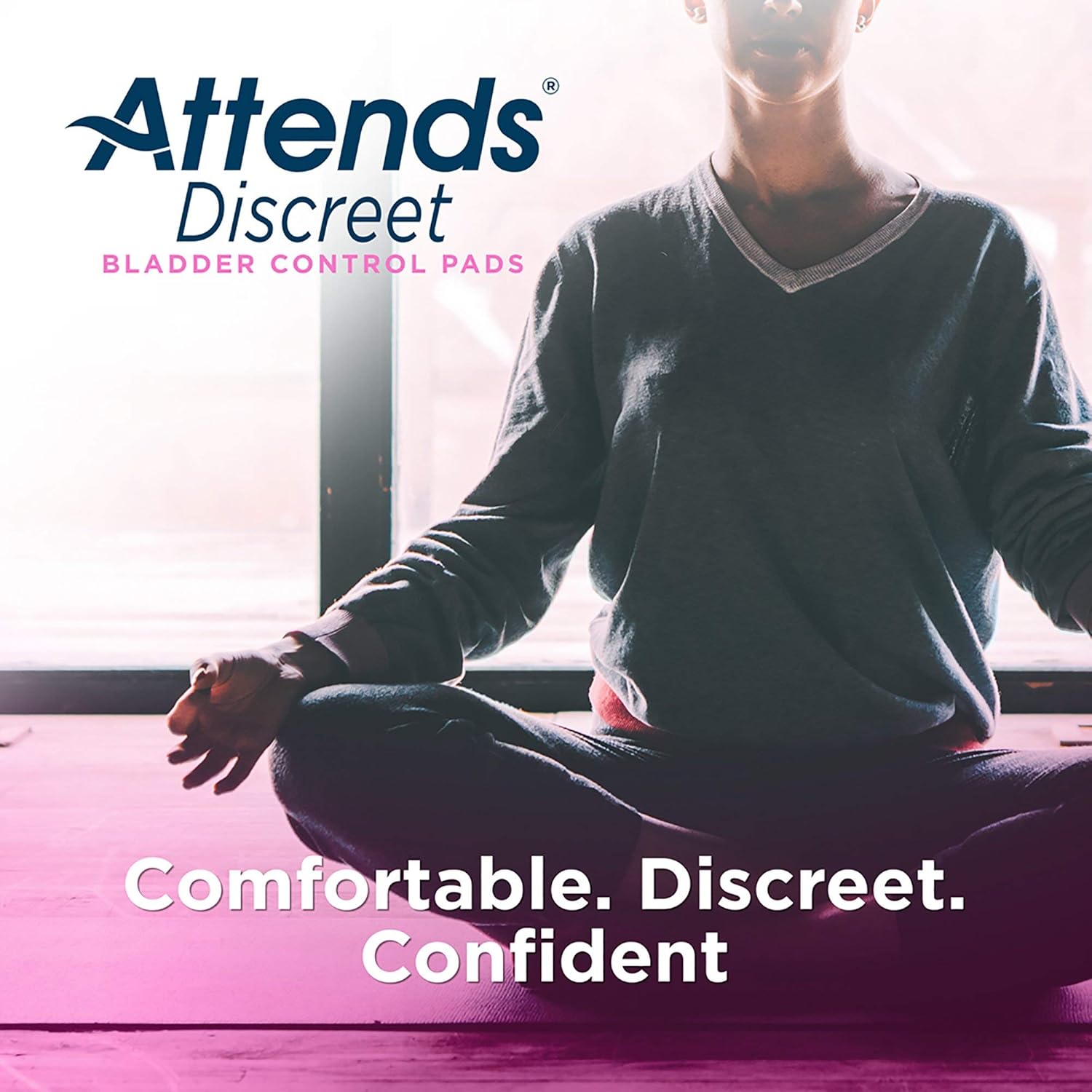 Attends Discreet ultrathin bladder control pads package with comfortable discreet wear concept