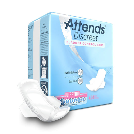 Attends Discreet ultrathin bladder control pads, 9 in, 20-count box with pad