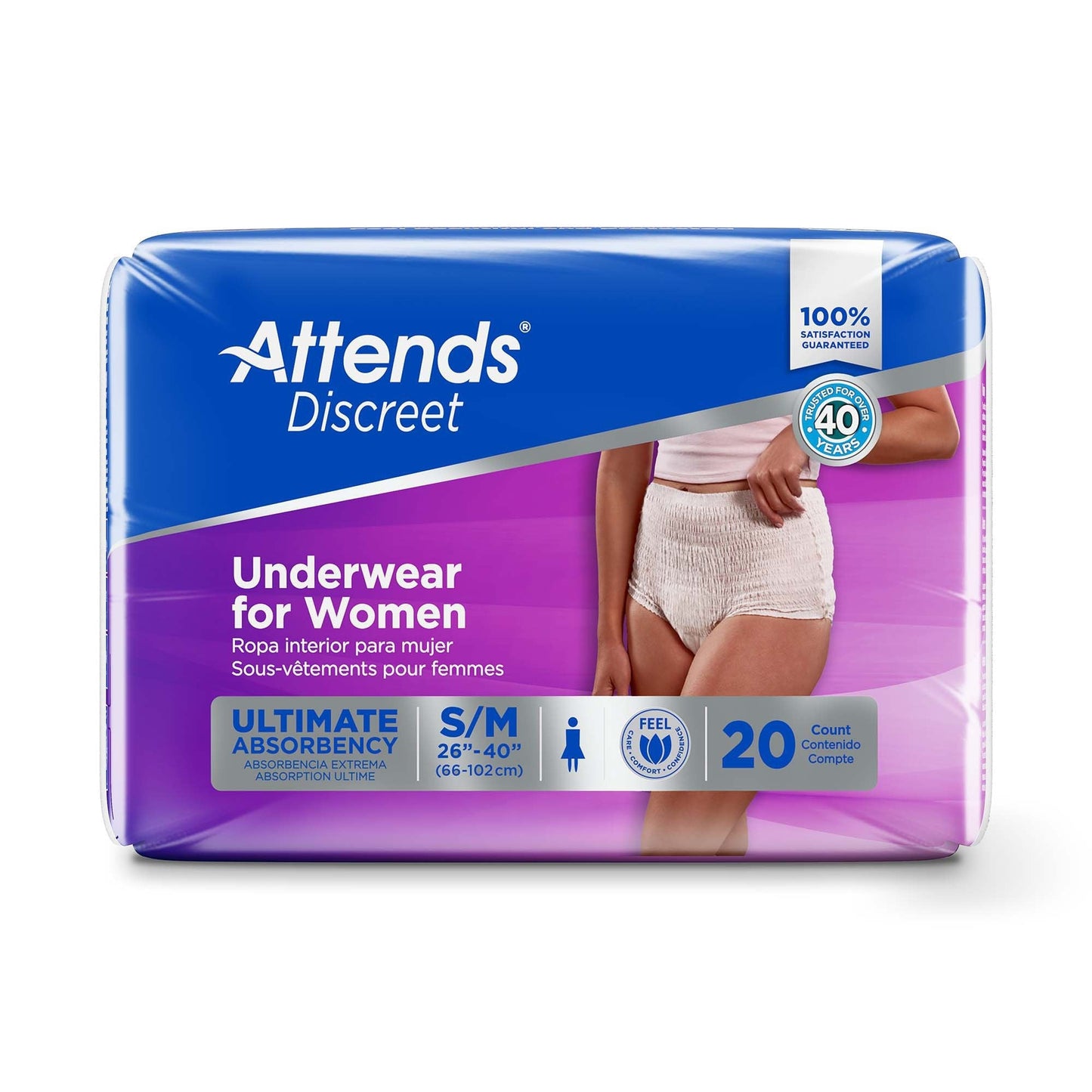 Discreet underwear for women S/M, Ultimate Absorbency; 20-count complete pack; beige brief