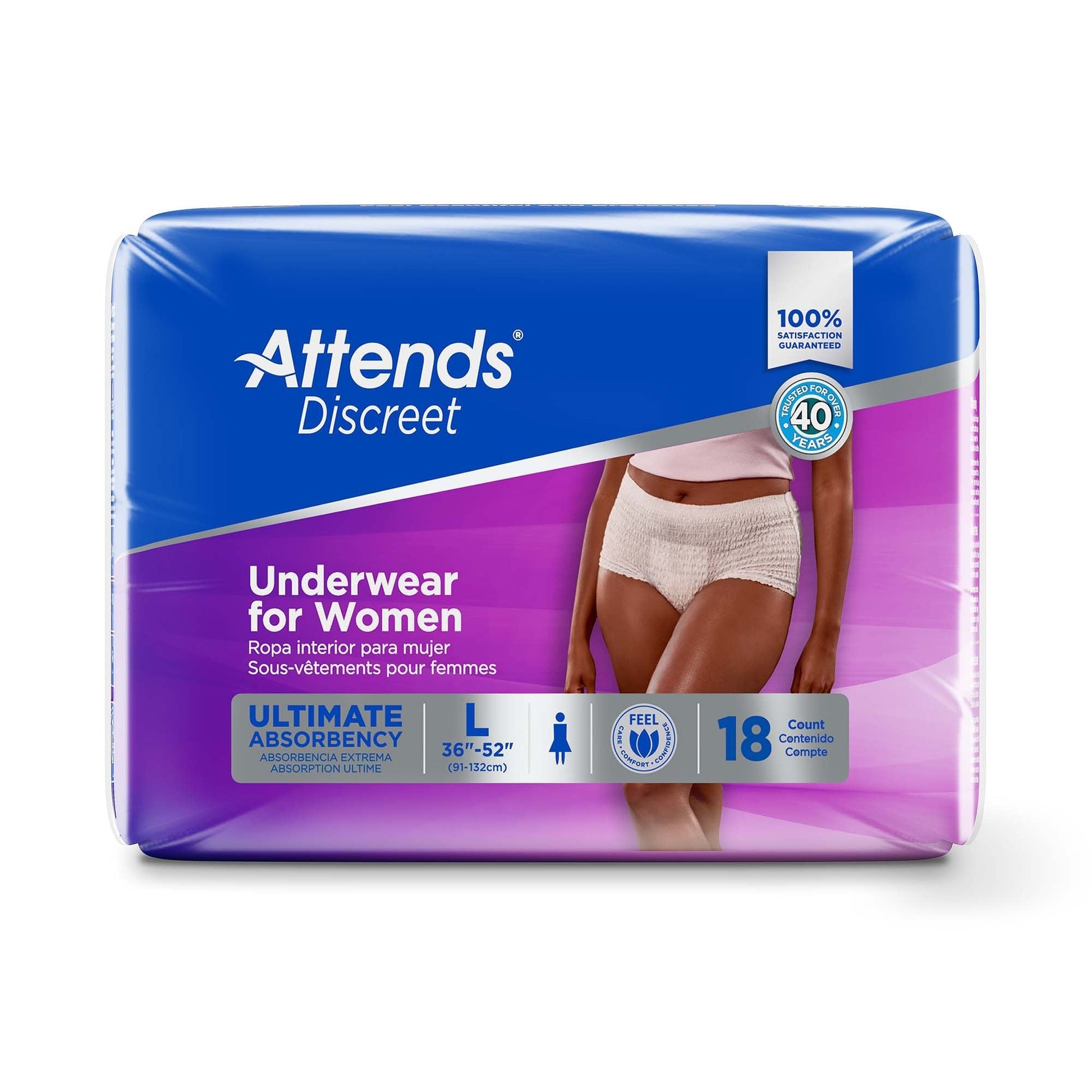 Discreet underwear for women L size, Ultimate Absorbency; 18-count pack; beige brief