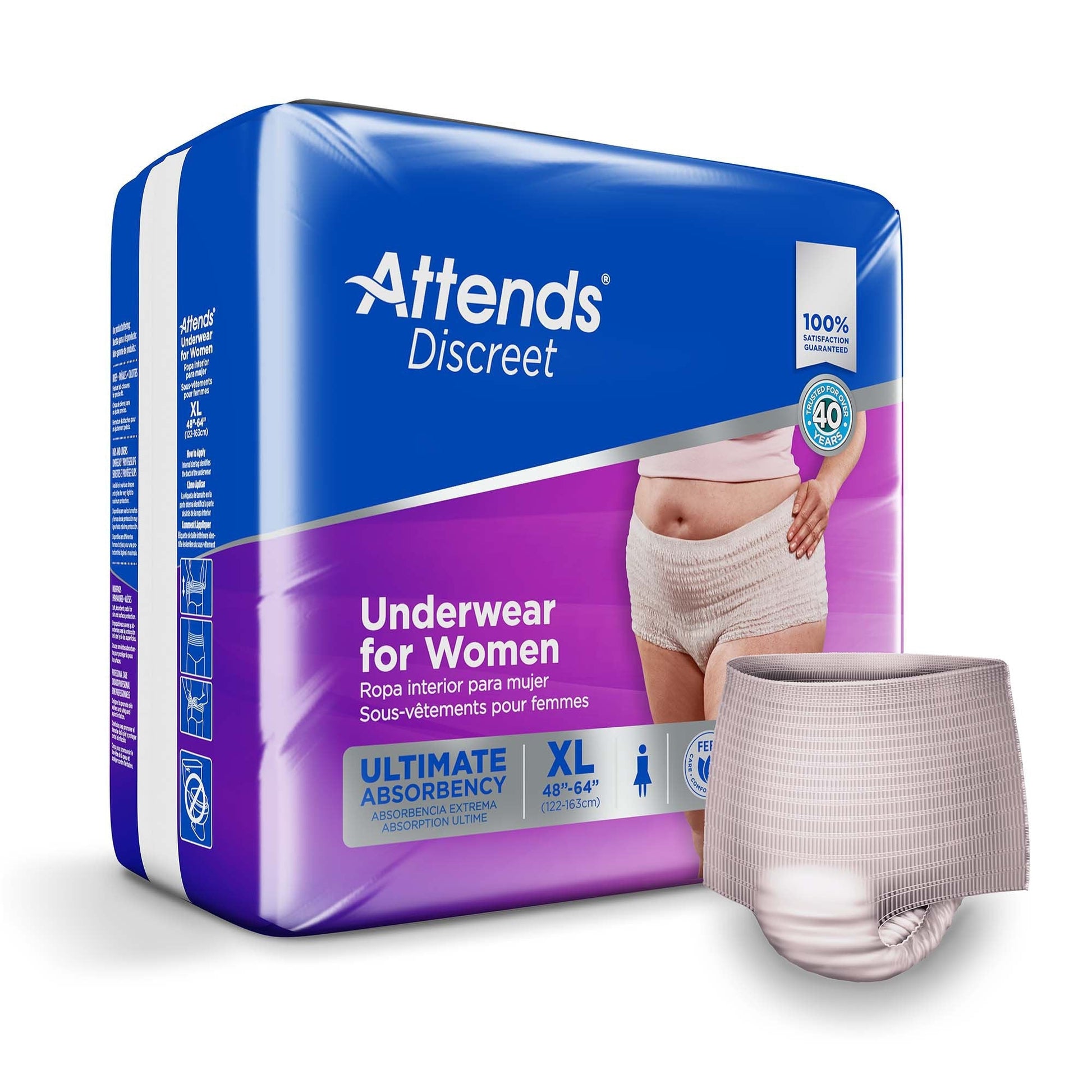Discreet underwear for women XL, Ultimate Absorbency; beige pull-on brief; pack shown