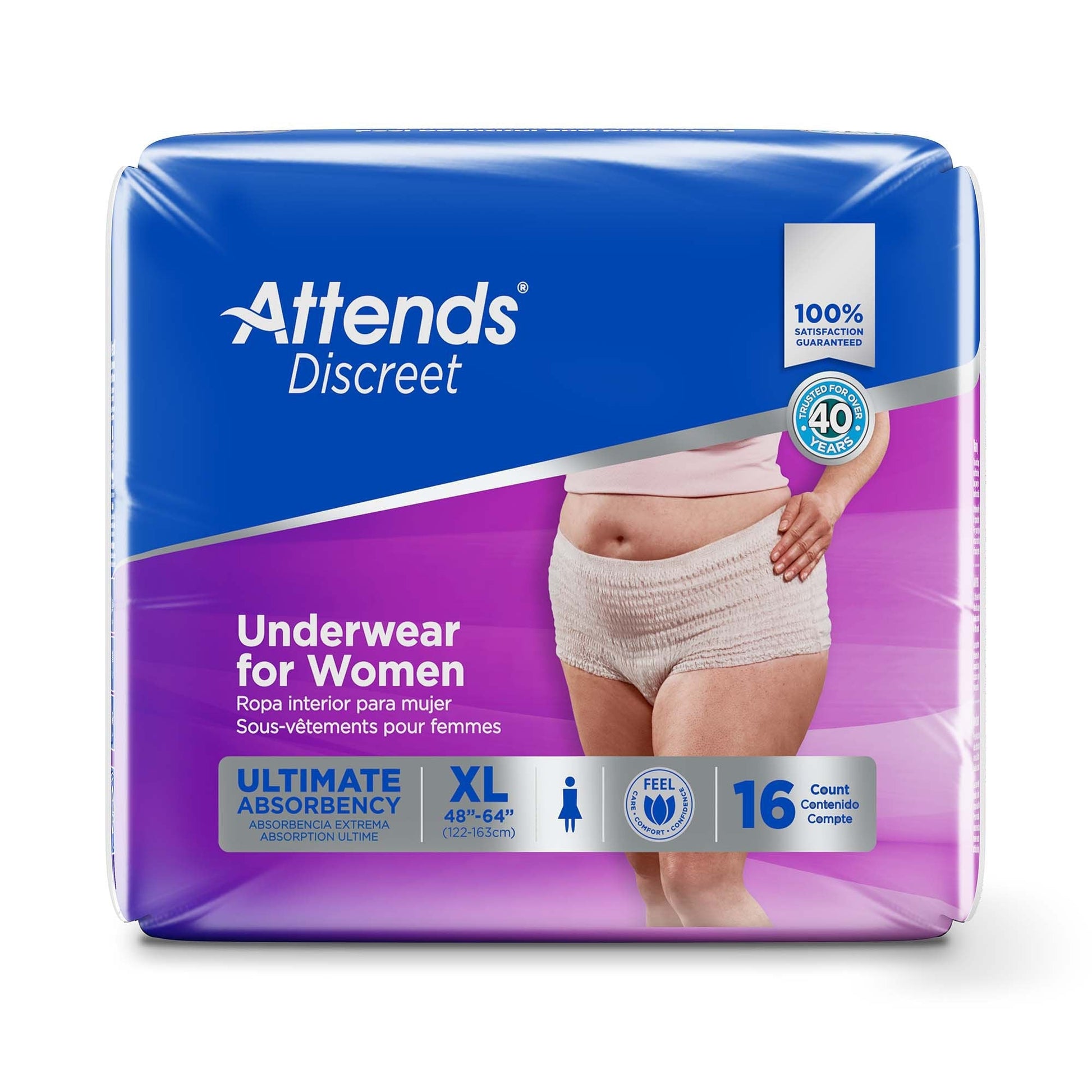 Discreet women's underwear briefs, XL size, 16 count, ultimate absorbency