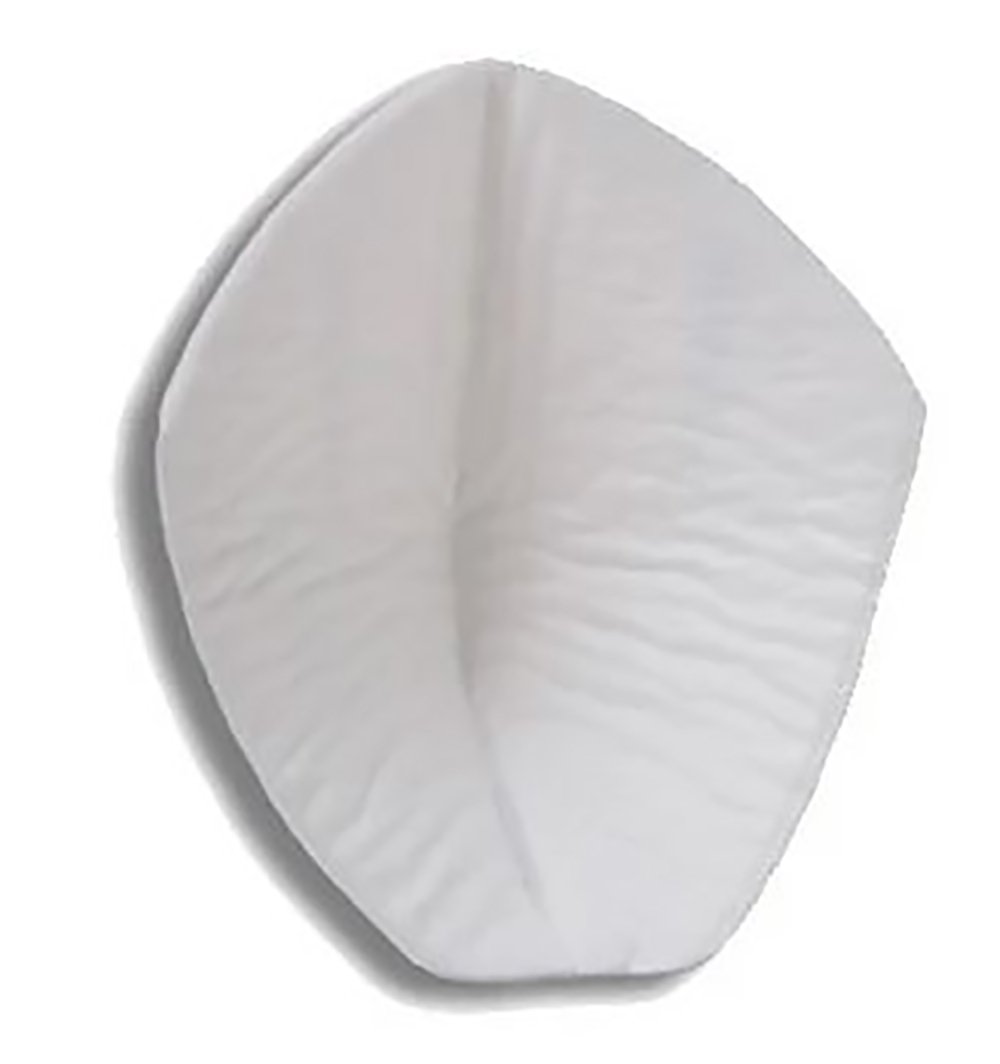 White male incontinence guard pad, curved oval shape