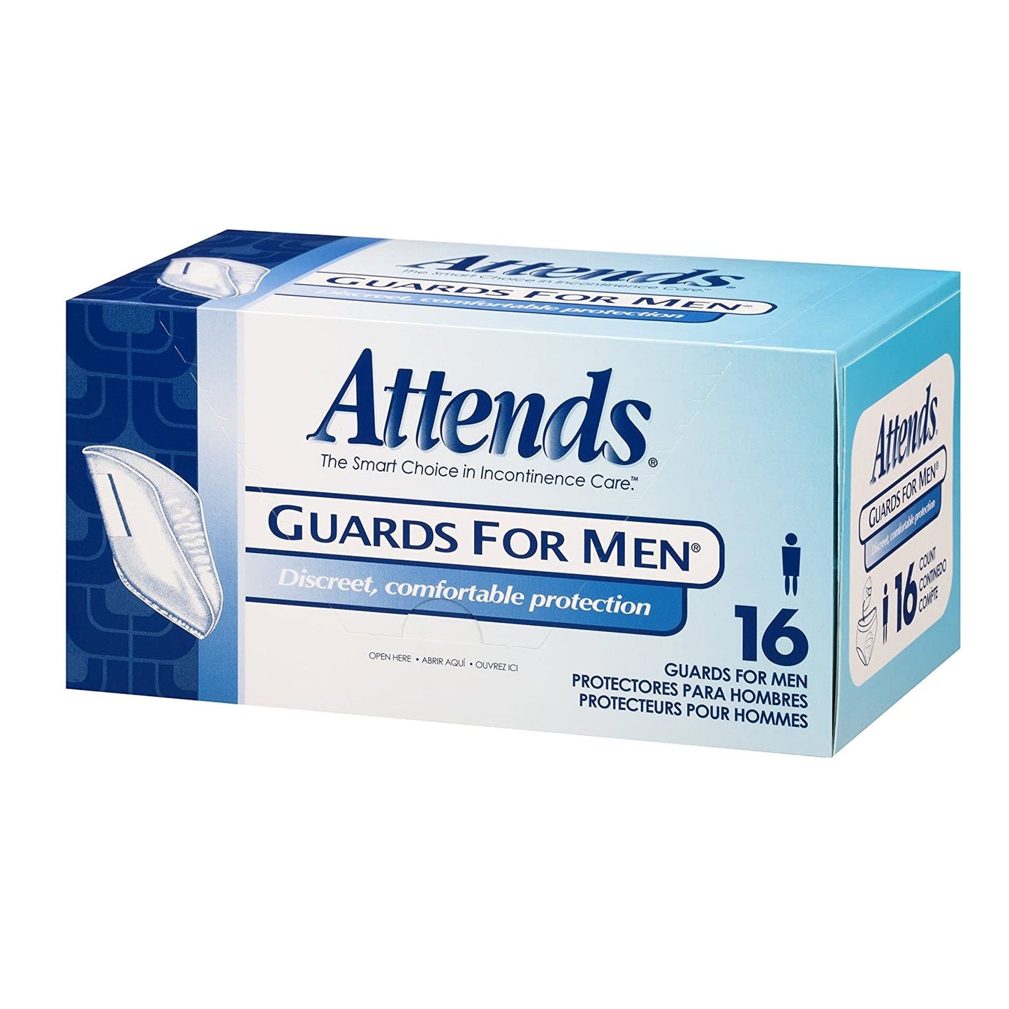 Attends Guards for Men box front, pack of 16
