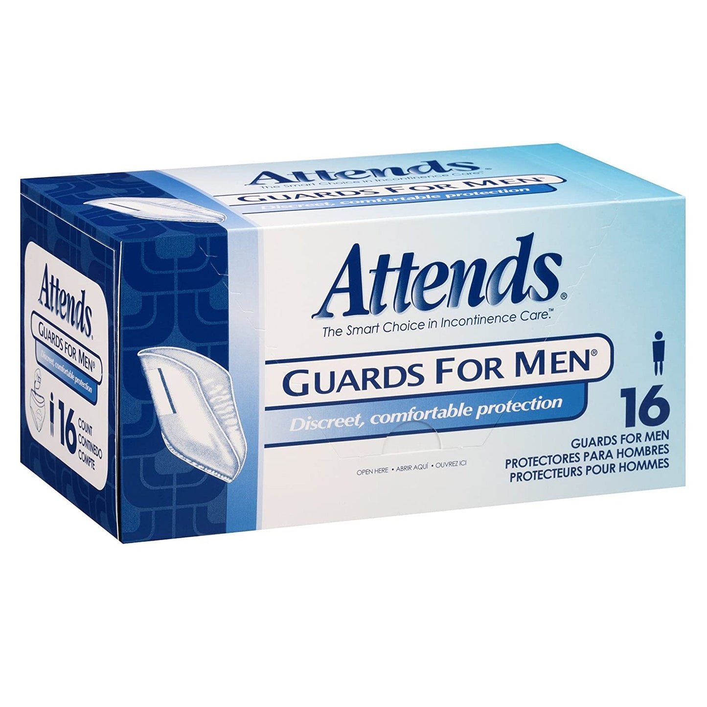 Attends Guards for Men box side view, pack of 16