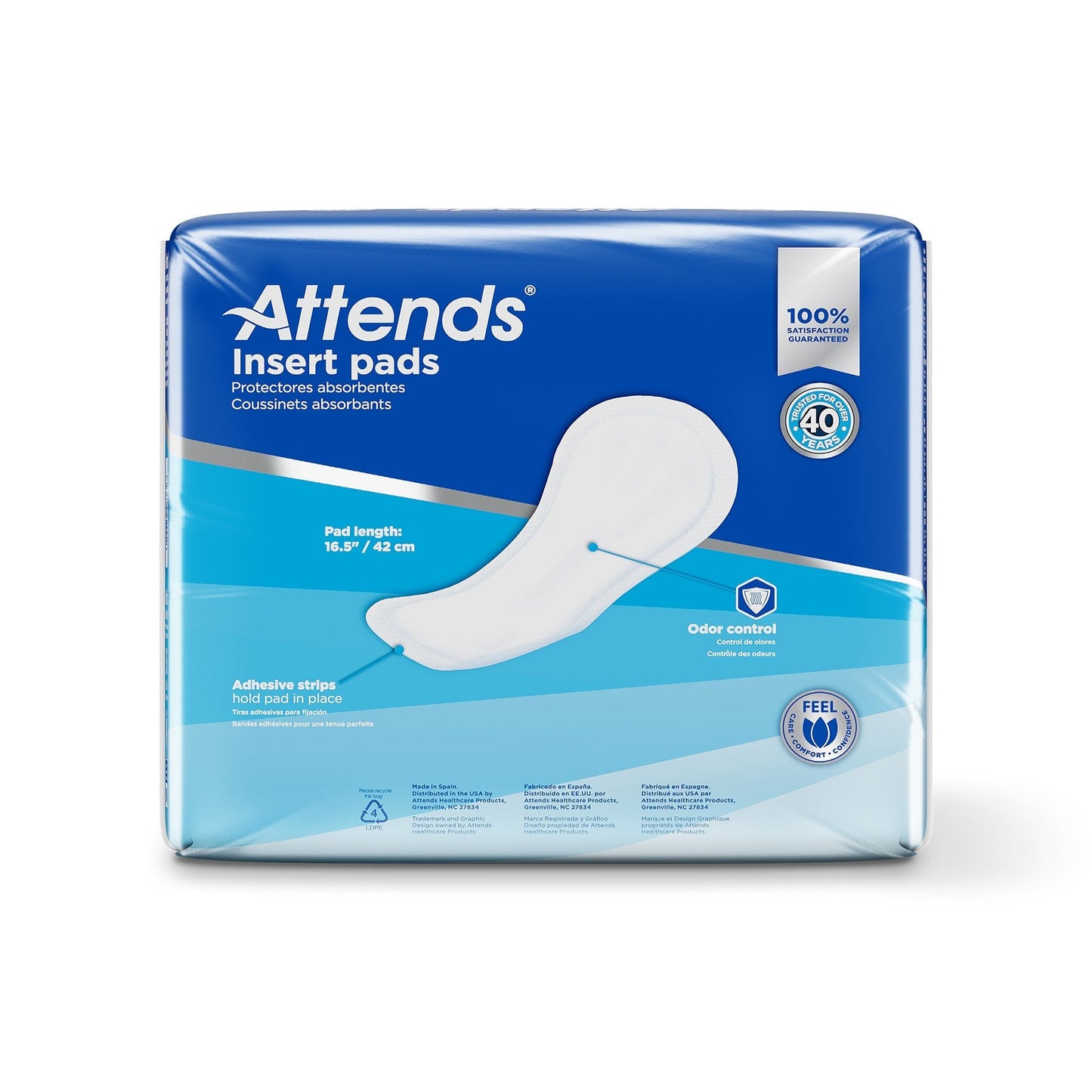 Attends extra heavy insert pads 36-count pack, back panel with features