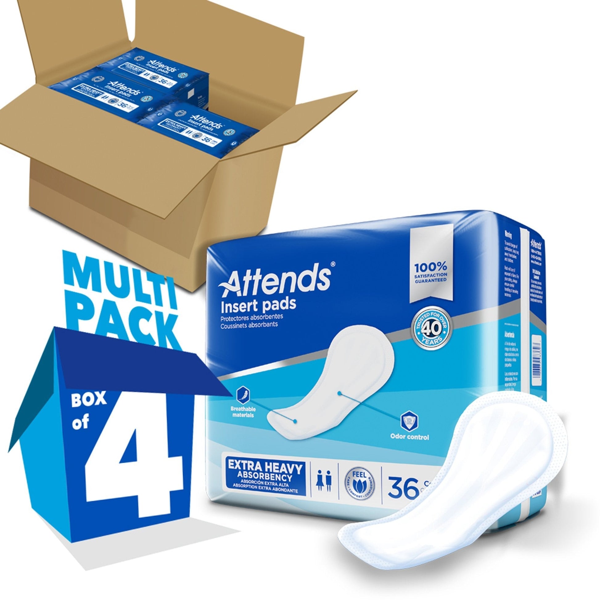 Attends extra heavy insert pads, case of 144 (4 packs) with pads shown