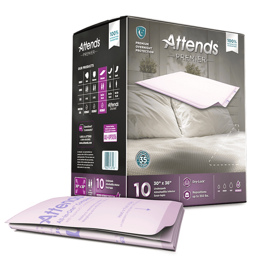 Attends Premier underpad 30"x36", pack of 10; lavender border, absorbent liner