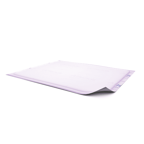 30"x36" underpad, folded; pale white absorbent pad with lavender edge
