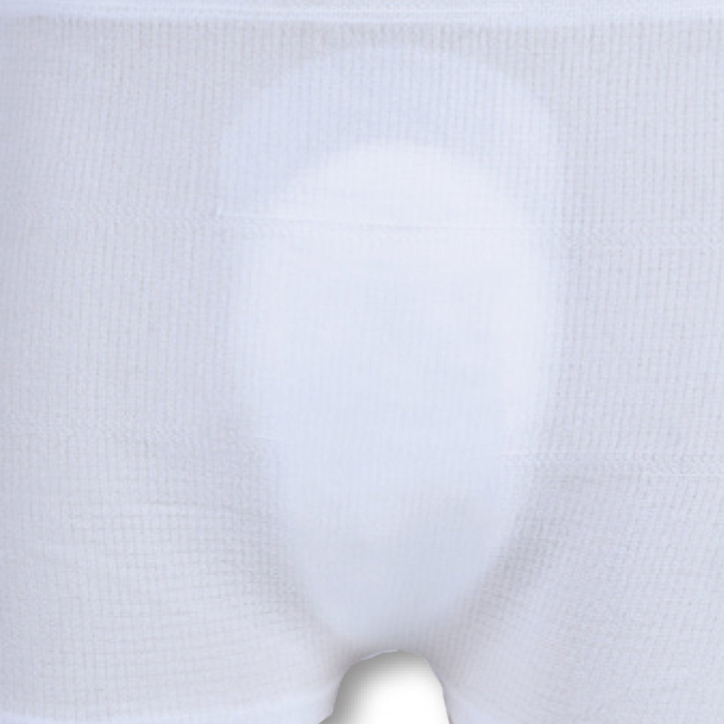 White seamless knit mesh pants close-up of crotch panel and knit texture