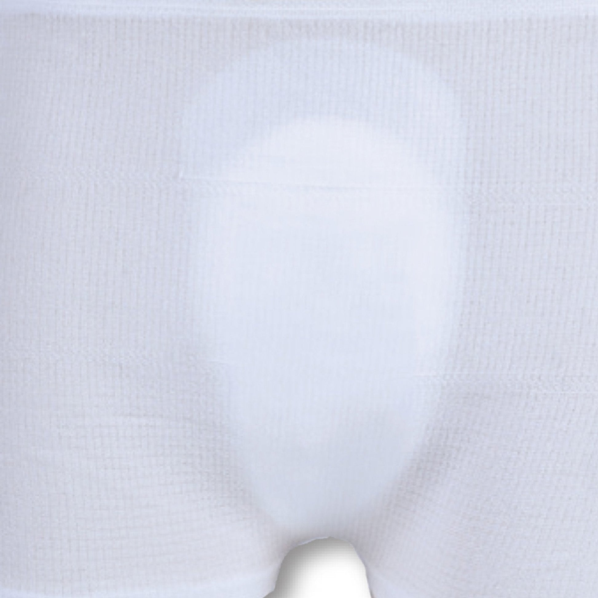 White seamless knit mesh pants close-up of crotch panel and knit texture