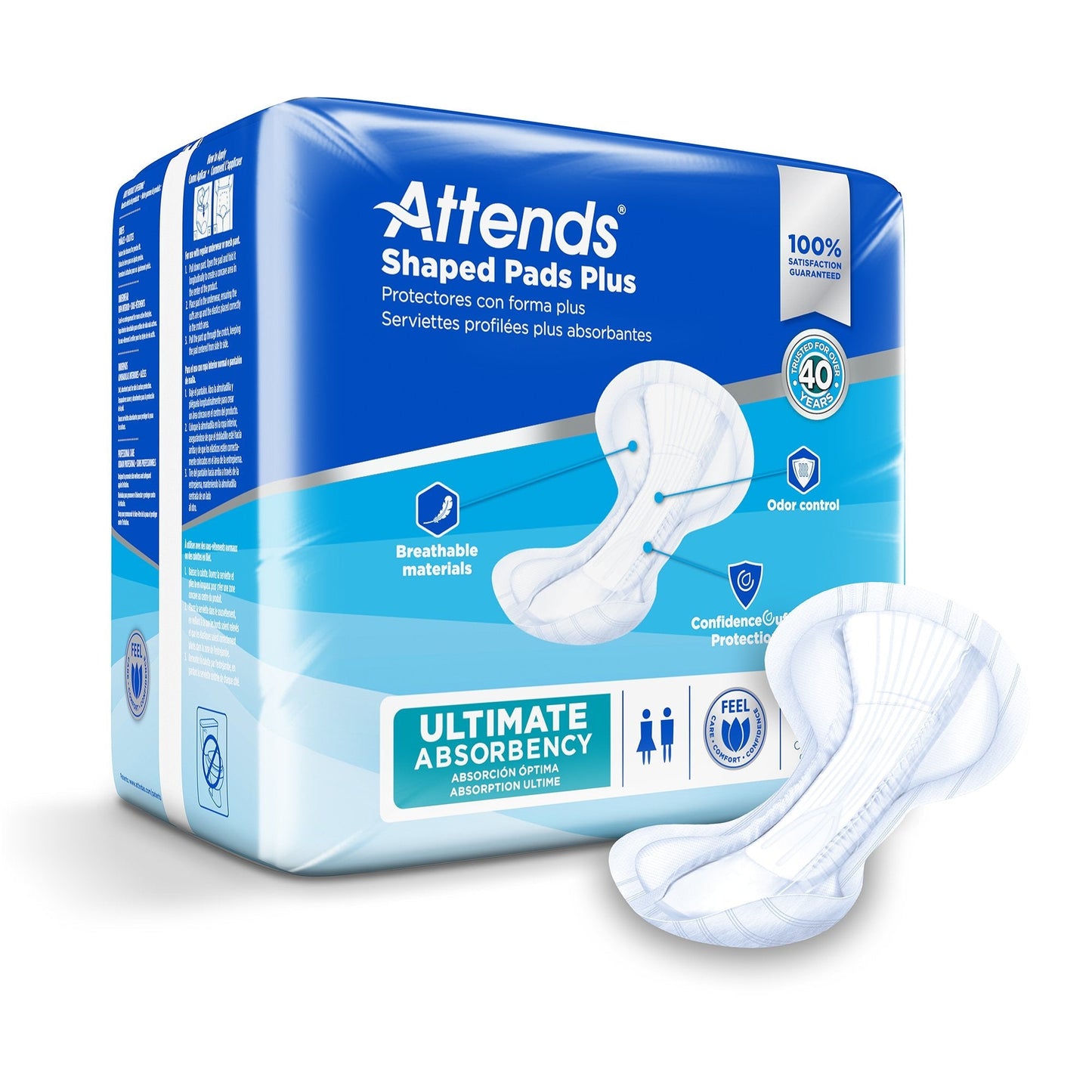 Attends Shaped Pads Plus protective pads, ultimate absorbency, 20 count pack
