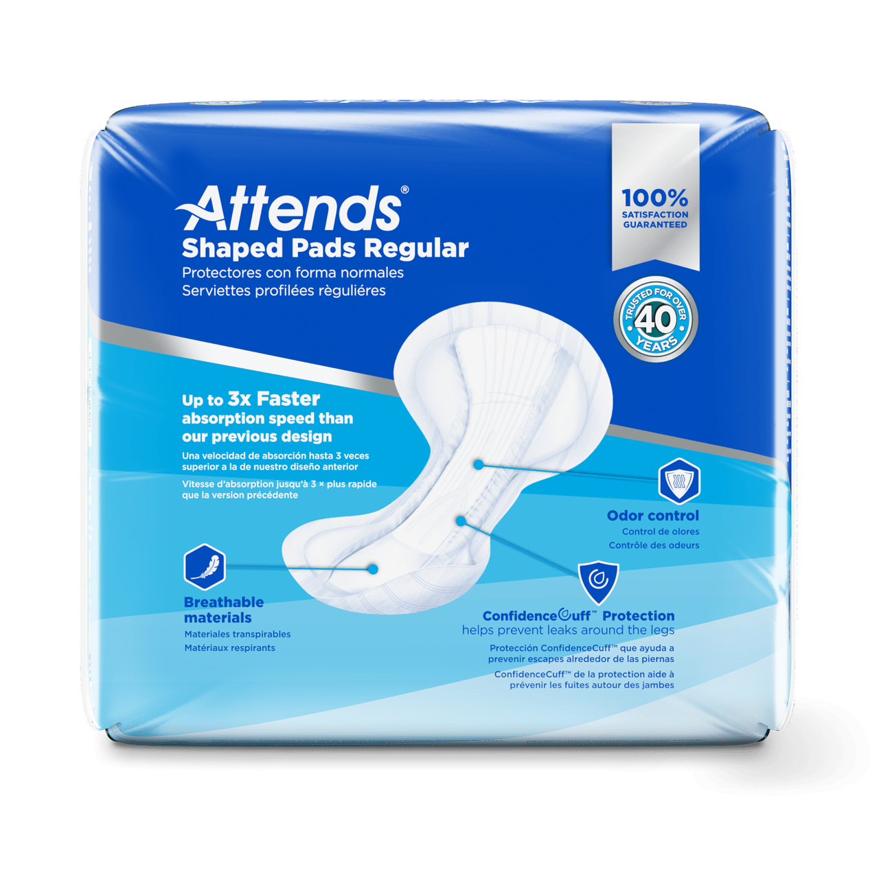 Attends Shaped Pads Regular maximum absorbency, sealed pad package