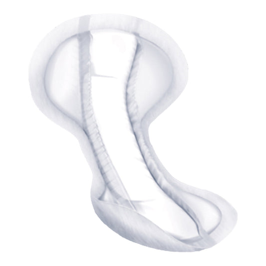 White shaped absorbent pad with curved contour and protective channels