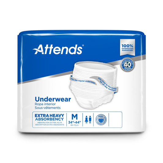 Extra heavy absorbency underwear, size M (34–44 in), white brief-style pads