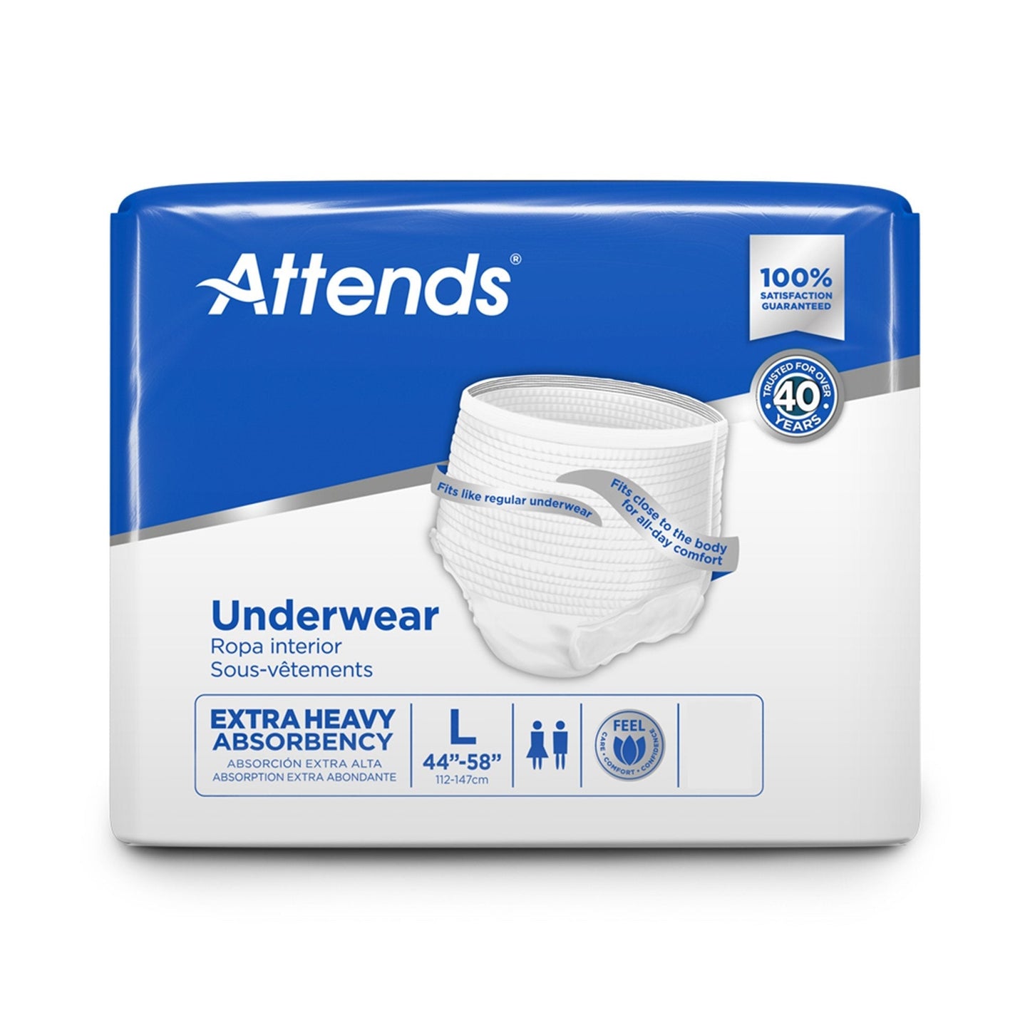 Extra heavy absorbency underwear, size L (44–58 in), white brief-style pads